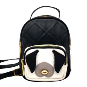 Betsey Johnson Mini Backpack Puppy Dog Black White Gold Quilted